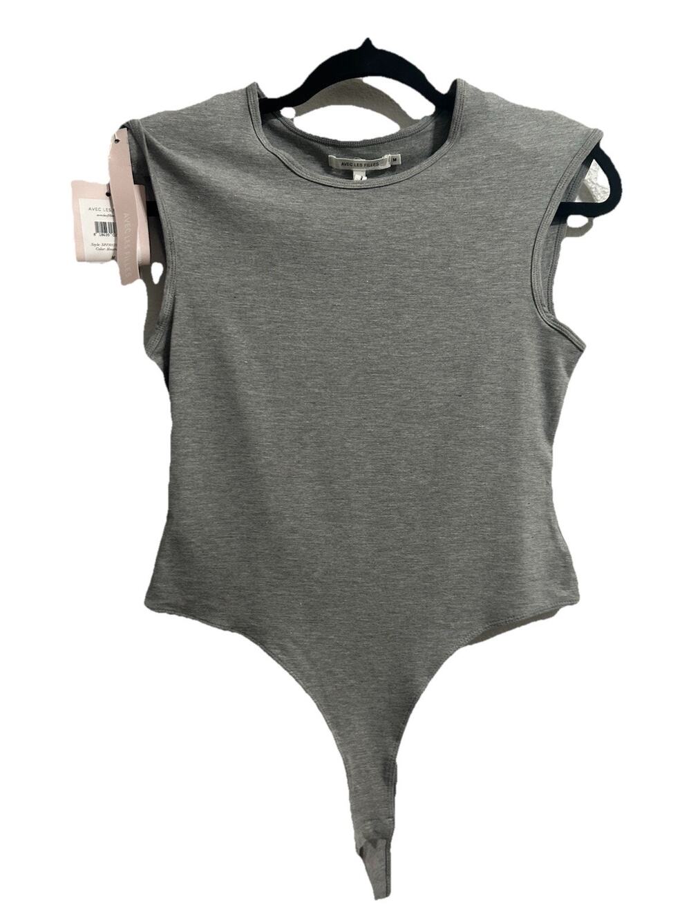 Avec Les Filles Women’s Heather Gray Bodysuit Shoulder Pad Sleeveless Medium NWT